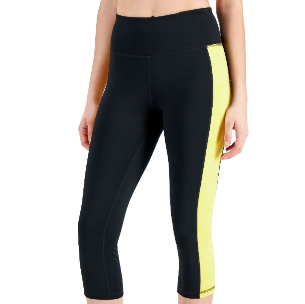 New Id Ideology Women's Plus Size Colorblocked Cropped Leggings Noir Bold Lemon